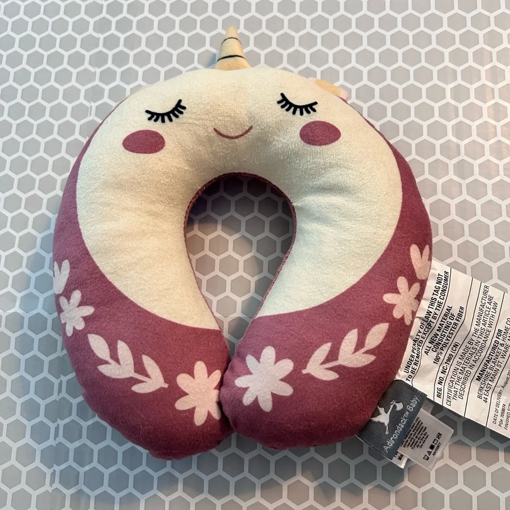 Adirondack Baby Unicorn Kids Neck Pillow - Pink and Cream Plush Travel Support